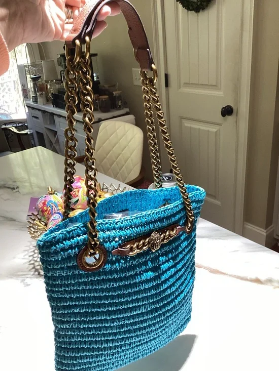 Kurt Geiger Turquoise Woven Chain-Handle Shoulder Bag NWOT - Picture 3 of 12